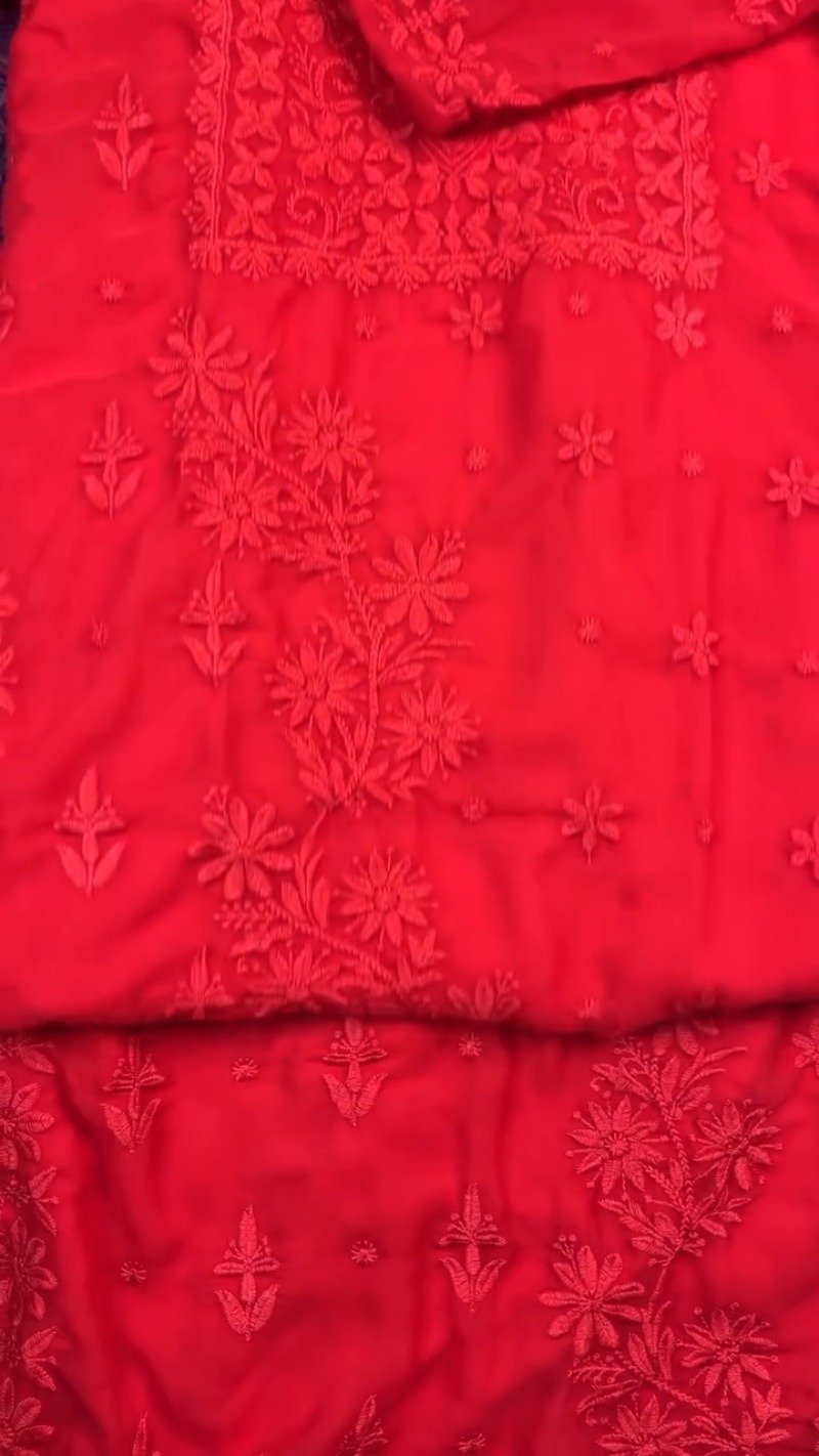 Chikankari Floral Embroidered Kurta Set β Available in Emerald Green, Scarlet Red & Midnight Black - Image 5