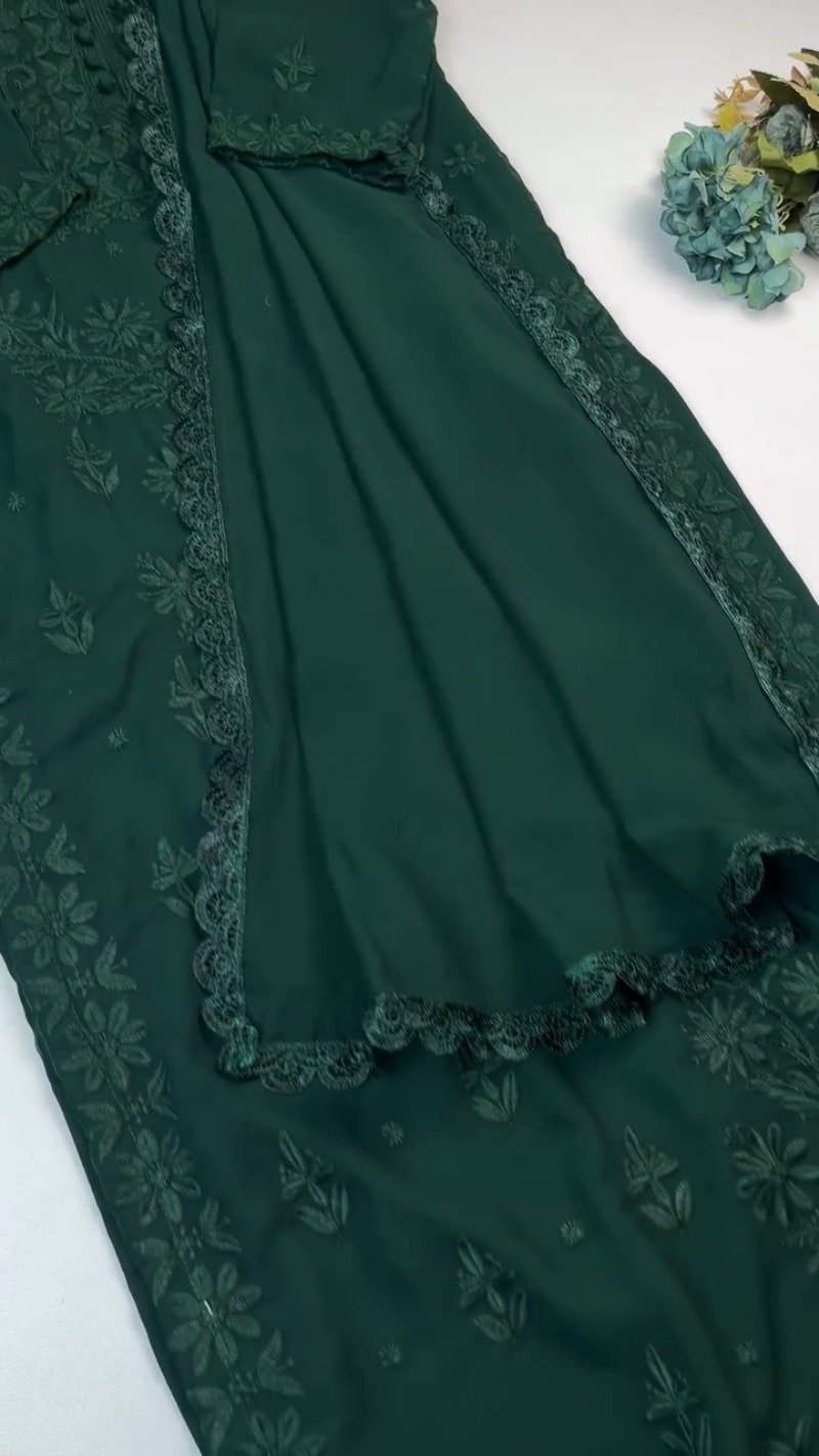 Chikankari Floral Embroidered Kurta Set β Available in Emerald Green, Scarlet Red & Midnight Black - Image 7