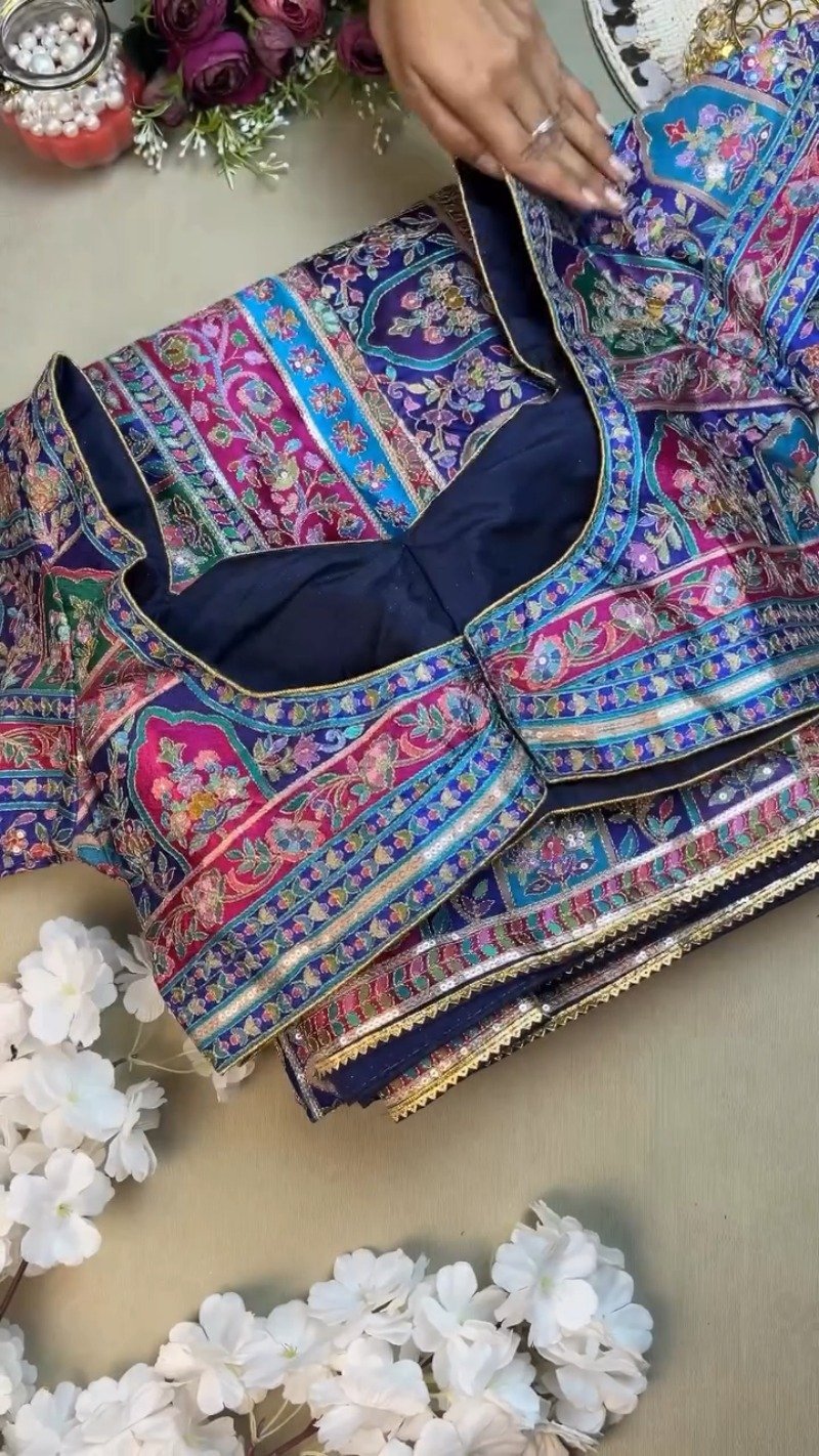 Royal Midnight & Regal Multicolour Embroidered Lehenga Set β Available in Midnight Blue & Vibrant Multicolour - Image 4