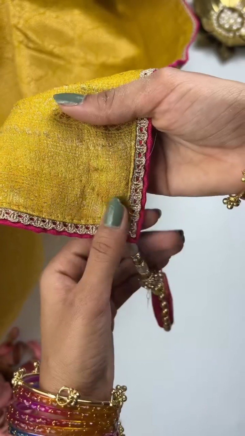 Opulent Hand-Embellished Silk Saree with Contrast Designer Blouse โ Available in Mustard & Pink - Image 2