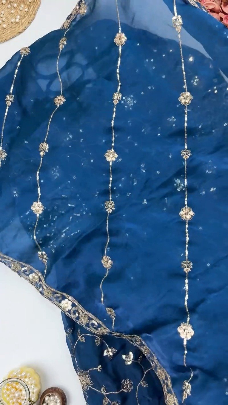 Enchanting Floral Sequined Kurta Set with Dupatta โ Available in Crimson Red & Midnight Blue - Image 5