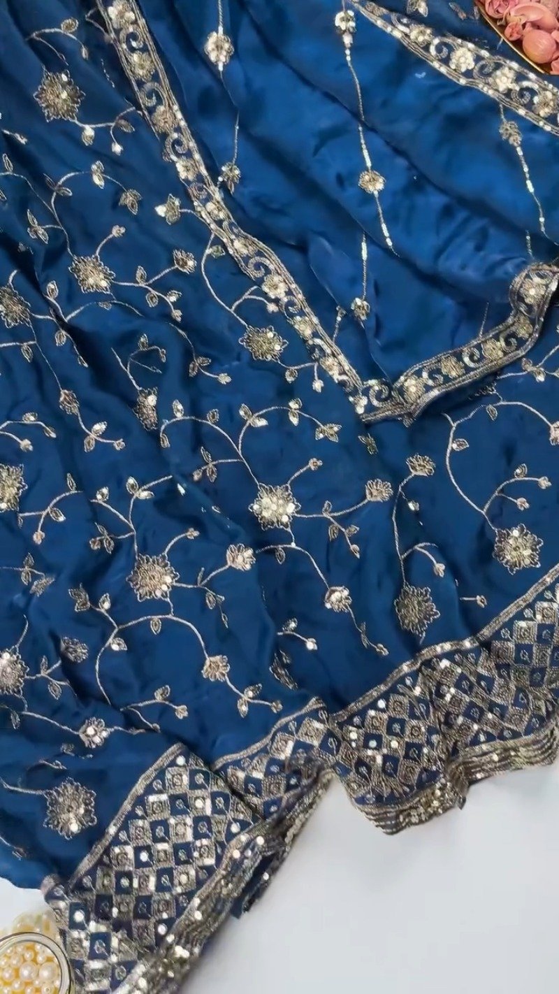 Enchanting Floral Sequined Kurta Set with Dupatta โ Available in Crimson Red & Midnight Blue - Image 7