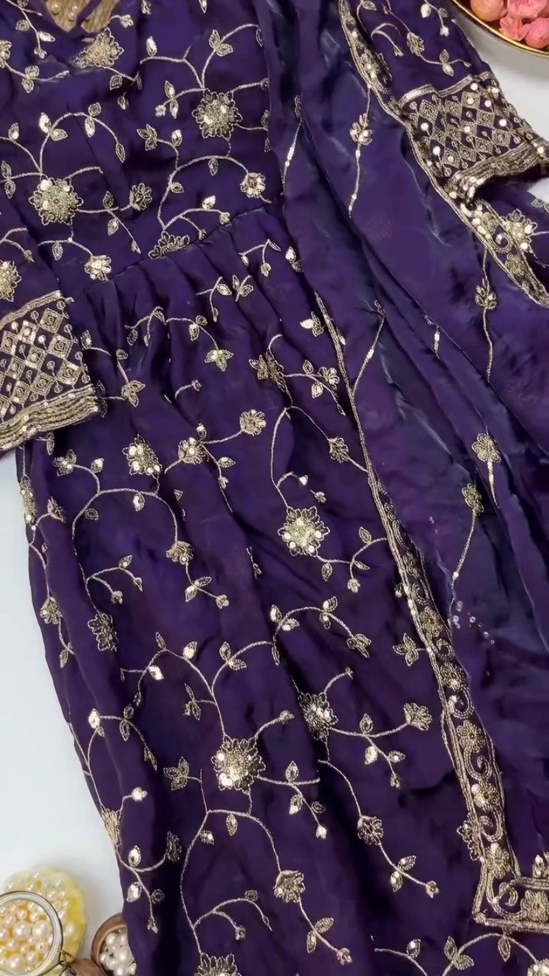 Enchanting Floral Sequined Kurta Set with Dupatta โ Available in Crimson Red & Midnight Blue - Image 8