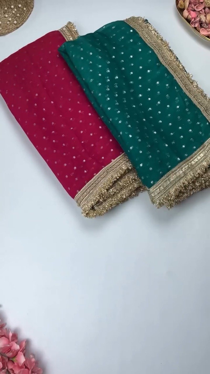 Radiant Sequin-Embellished Chiffon Saree with Ornate Zari Border β Available in Midnight Plum, Festive Red, Emerald Green, Mustard Yellow & Golden Sand - Image 2