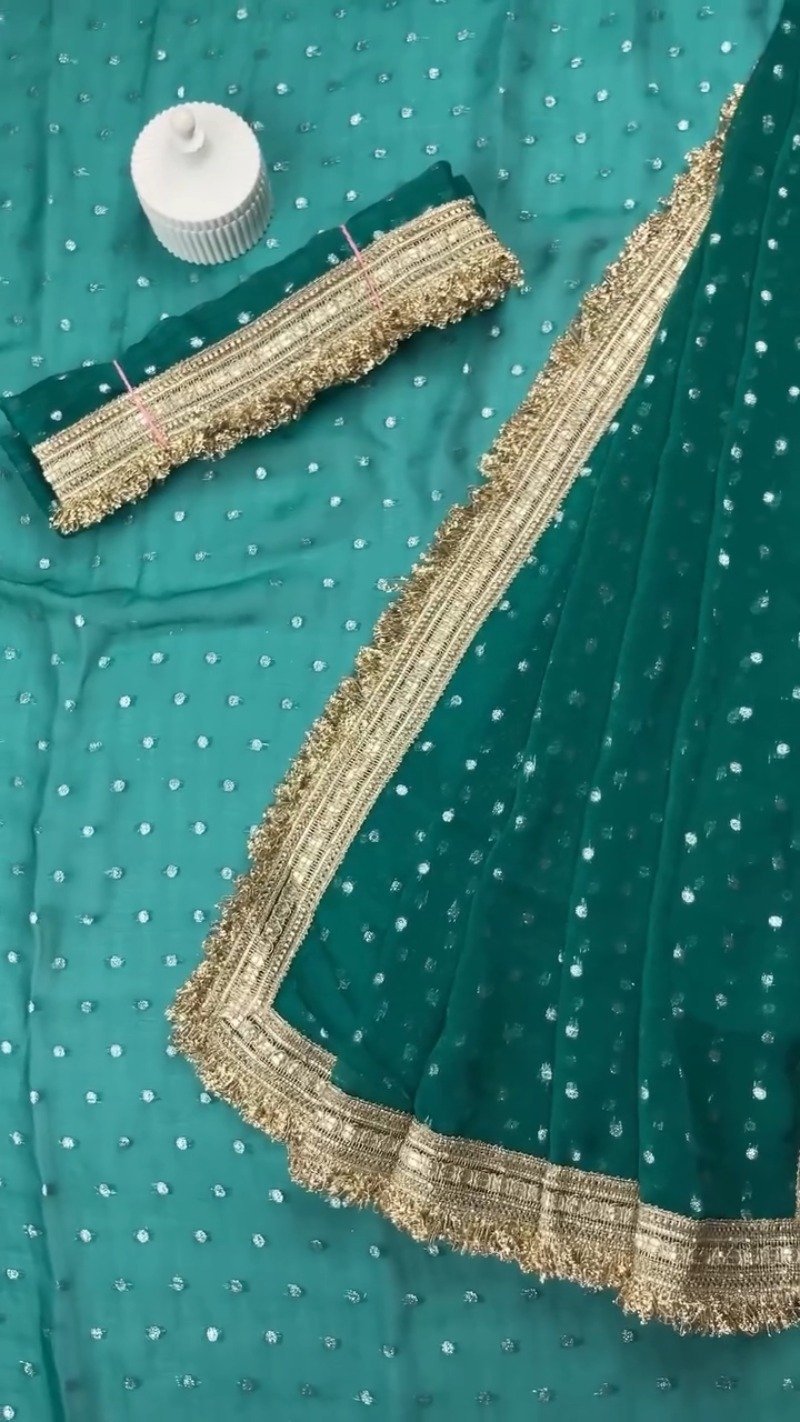 Radiant Sequin-Embellished Chiffon Saree with Ornate Zari Border β Available in Midnight Plum, Festive Red, Emerald Green, Mustard Yellow & Golden Sand - Image 8