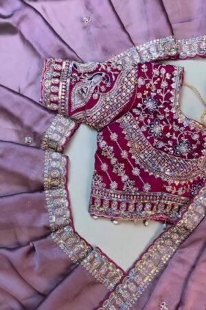 Enchanting Mauve & Royal Burgundy Embellished Saree Set