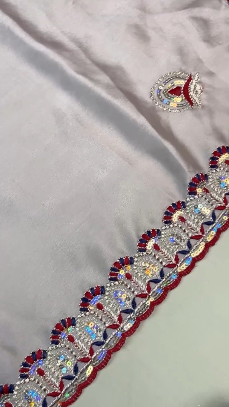 Midnight Crimson Velvet Blouse with Silver Embroidered Saree Set β Available in Classic Crimson & Elegant Silver - Image 4